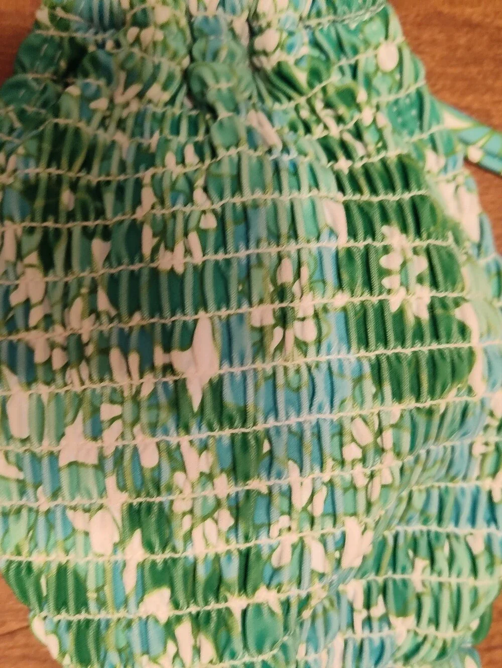 Green Smocked Floral-Print Bikini Set
